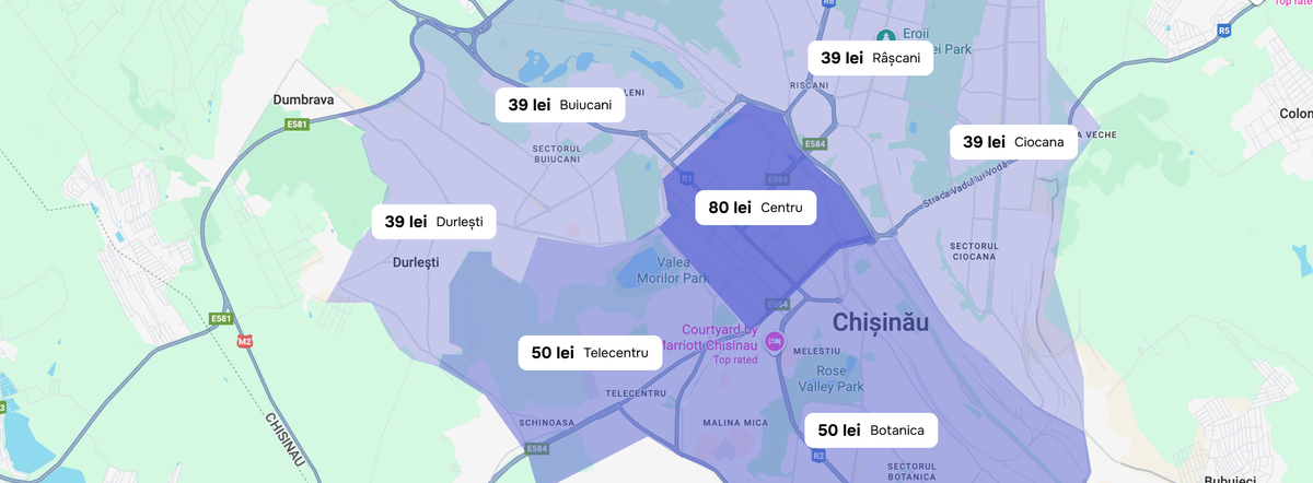Hartă cu zonele de livrare Sultan Doner